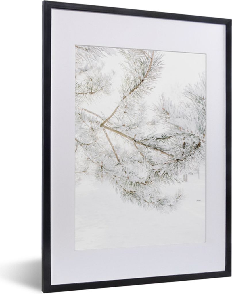MuchoWow Gerahmtes Poster Winter - Schnee - Zweige 30x40 cm - Poster mit Schwarzem Bilderrahmen Wandposter Rahmen Foto Bilder - Wandposter Schlaf...
