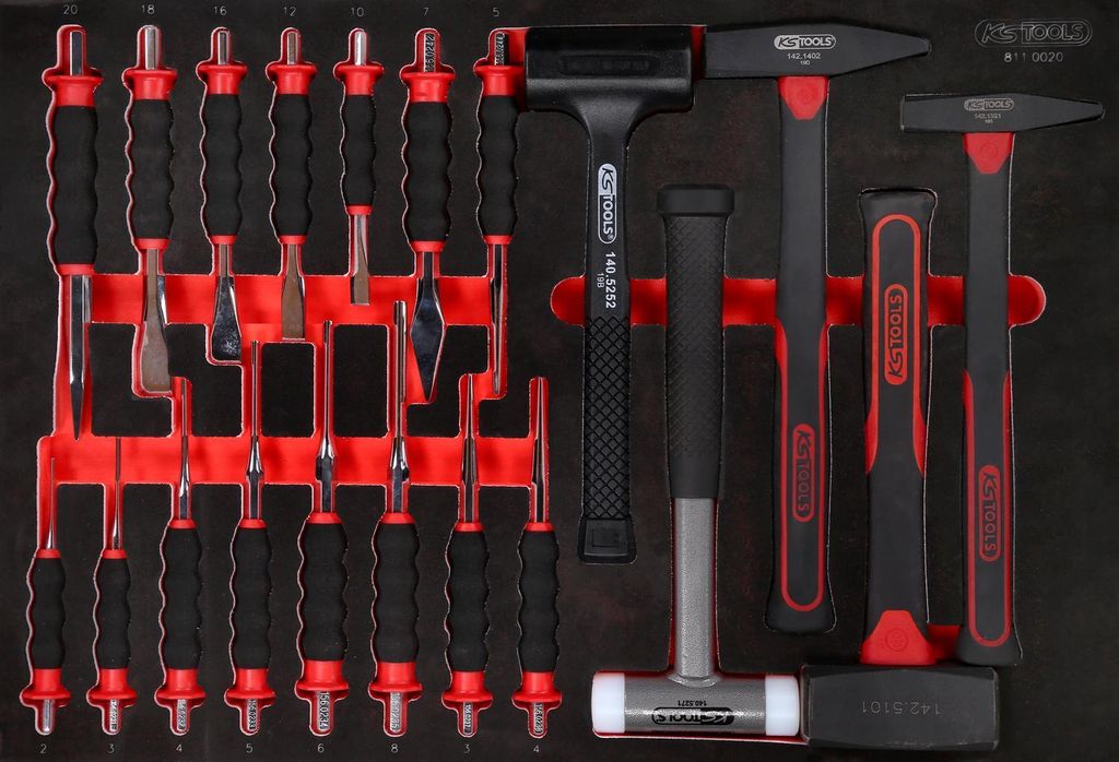 KS Tools Hammer- / und Meißel-Satz in Schaumstoffeinlage, 20-tlg, 811.0020