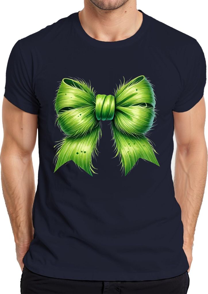 Grüne Schleife Weihnachtsdeko Geschenk Haaraccessoire Vintage Herren T-Shirt, Navy, S