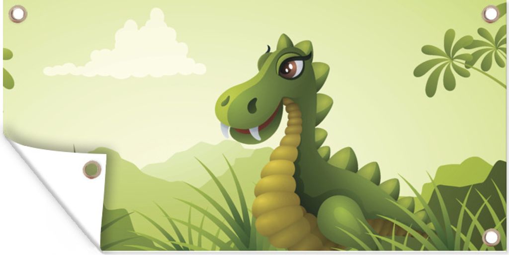 MuchoWow Gartenposter - Dino - Wald - Zeichnung - 80x40 cm - Gartendeko