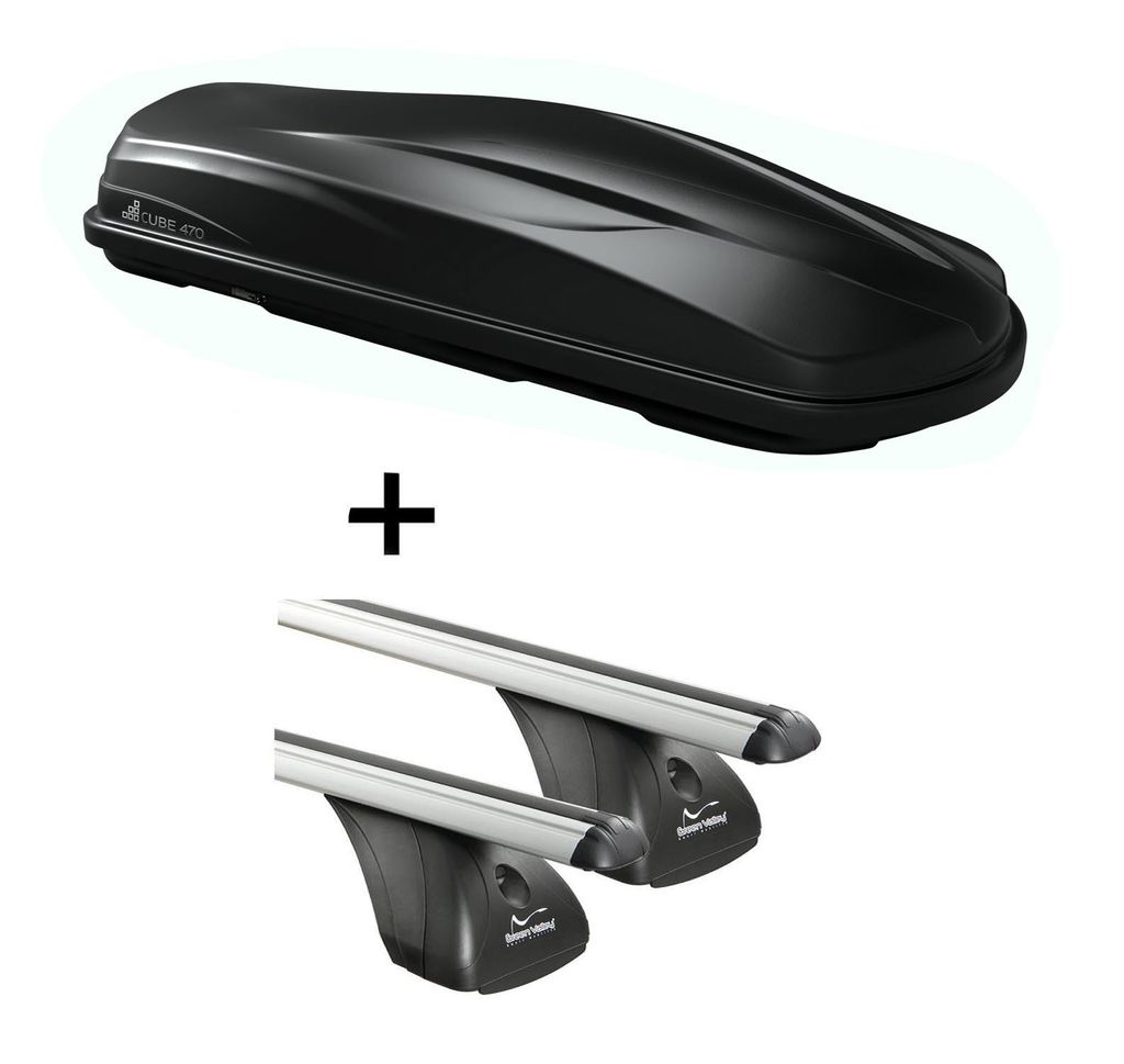 Dachbox/Gepäckbox CUBE470 + Dachträger VDP kompatibel mit AlfaRomeo 147 5 Türer 2000-2010
