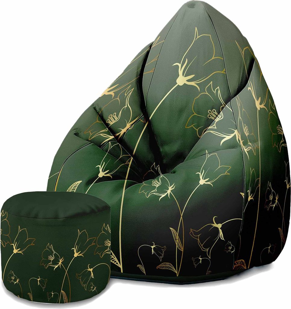 Dreamroots Bean Bag 80x80x120cm Sitzsack mit Lehne und Hocker und Bezug Sitzkissen Boden Sack Sitzsack mit Füllung Envgraving Botanical Pattern