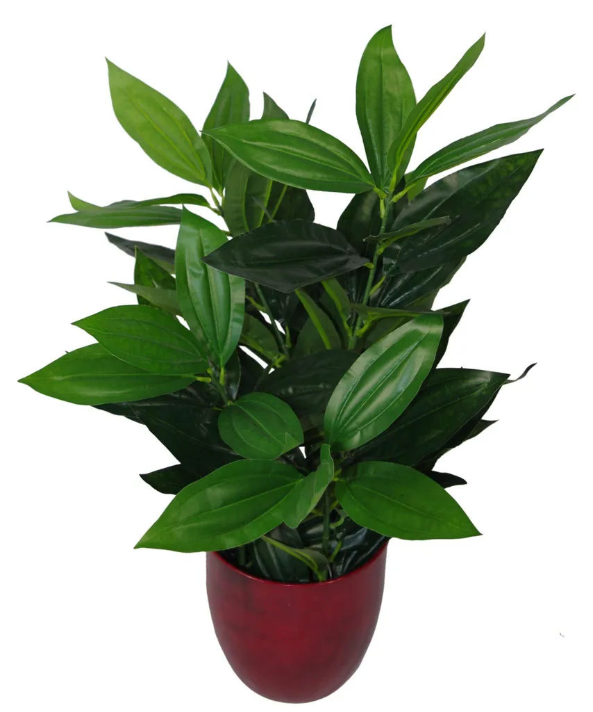 Plante verte artificielle réaliste 70 cm, pot noir et feuillage riche