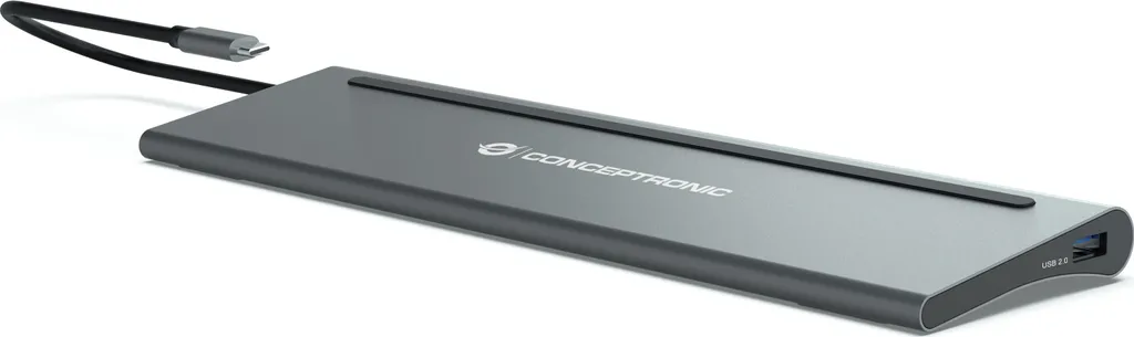 CONCEPTRONIC Dock USB-C vers HDMI DP GbE USB 3.0 PD 0.18m Gris Sidéral - 3