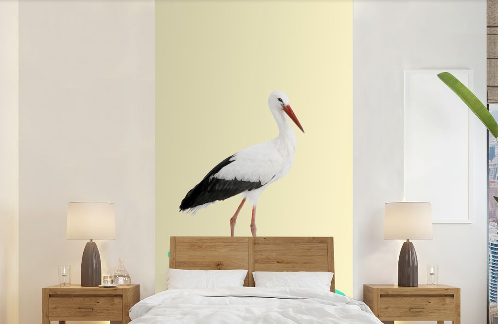 MuchoWow Fototapete für Wohnzimmer oder Schlafzimmer Wandtapete Vinyl Motivtapete Storch - Weiß - Tiere - Skateboard - Schwarz - 120x240 cm - H...
