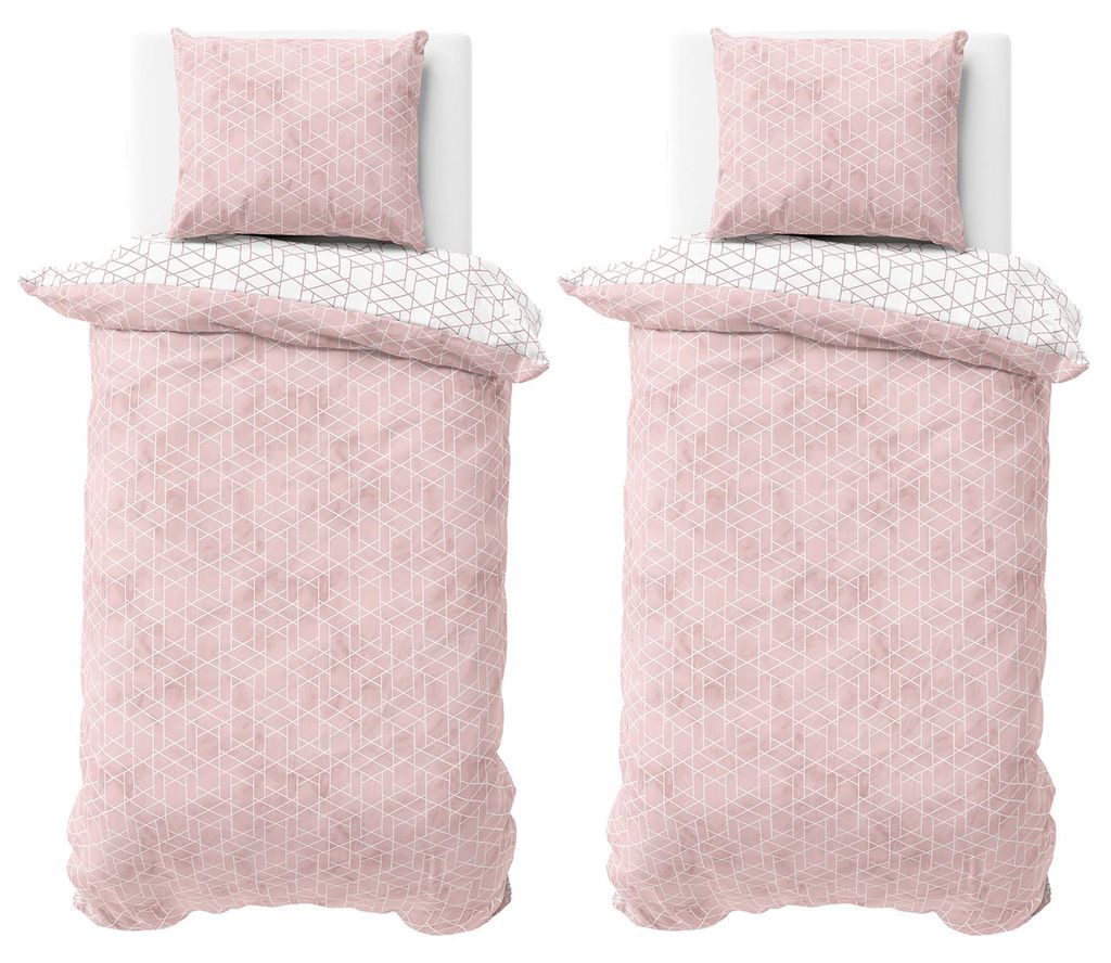 Bettwäsche 155x200 Renforce Baumwolle Bettbezug Rosa Weiß Rauten Wendebettwäsche 4 teilig