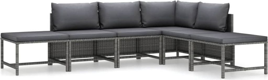 vidaXL 6-tlg. Garten-Lounge-Set mit Kissen Poly Rattan Grau