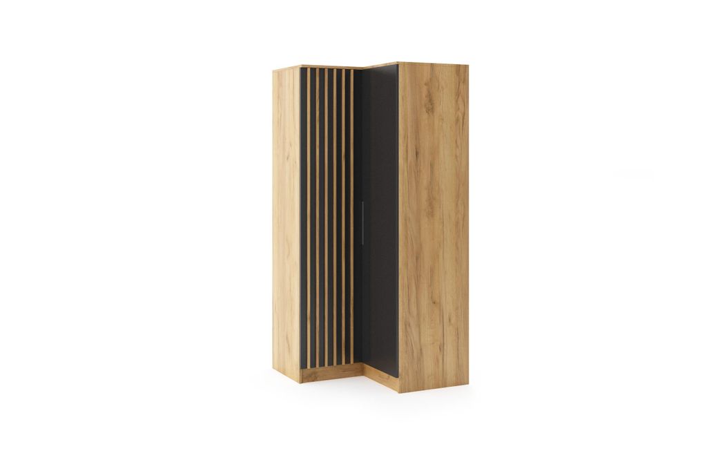 Sorento Eckkleiderschrank - Schwarz, Lamellen Craft Gold - 50 x 61 x 215 cm
