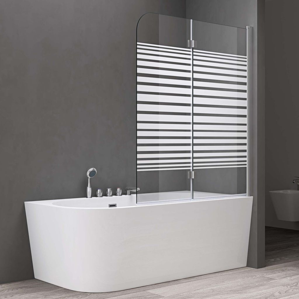 doporro Duschwand für Badewanne Badewannenaufsatz 120x140cm Design Duschabtrennung 6mm ESG-Sicherheitsglas nach DIN EN 12150-1 teilsatiniert inkl....