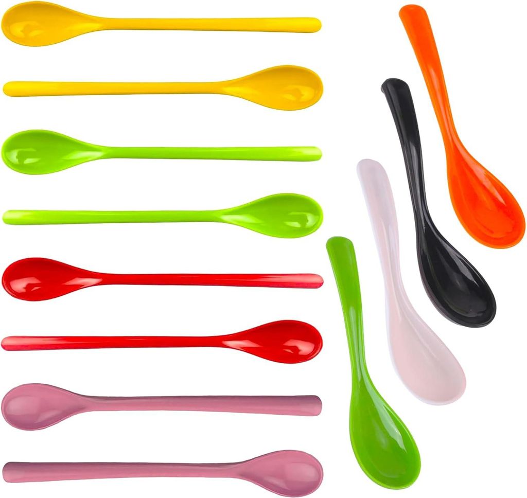 12 Stück/2 Stile Plastiklöffel Lang Mehrweg Bunte Kunststofflöffel Melamin Imitation Porzellan Eislöffel Dessertlöffel Lang Kaffeelöffel Lang...