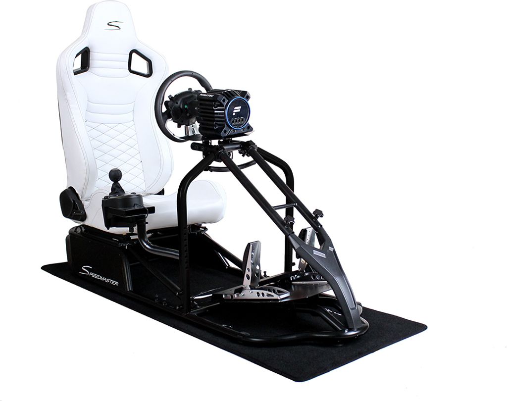 SIM Racing Cockpit Seat Pro Sim Rig SCHWARZ | Gaming Simulator Cockpit | Rennsimulator Lenkradständer Leder Optik Weiß