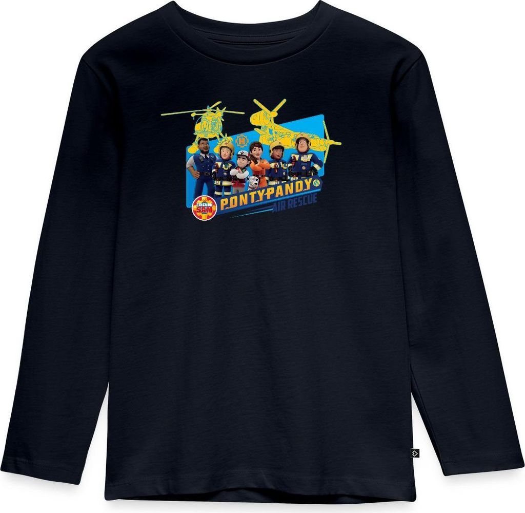Spreadshirt Feuerwehrmann Sam Pontypandy Air Rescue Kinder Premium Langarmshirt, 134/140 (8 Jahre), Navy