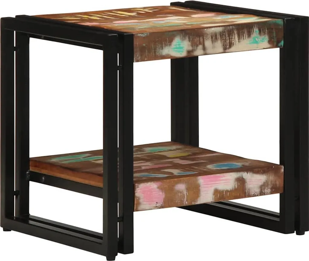 Tavolino Basso Legno Massello SYFAX™ 40x40x38 cm Recupero Artigianale