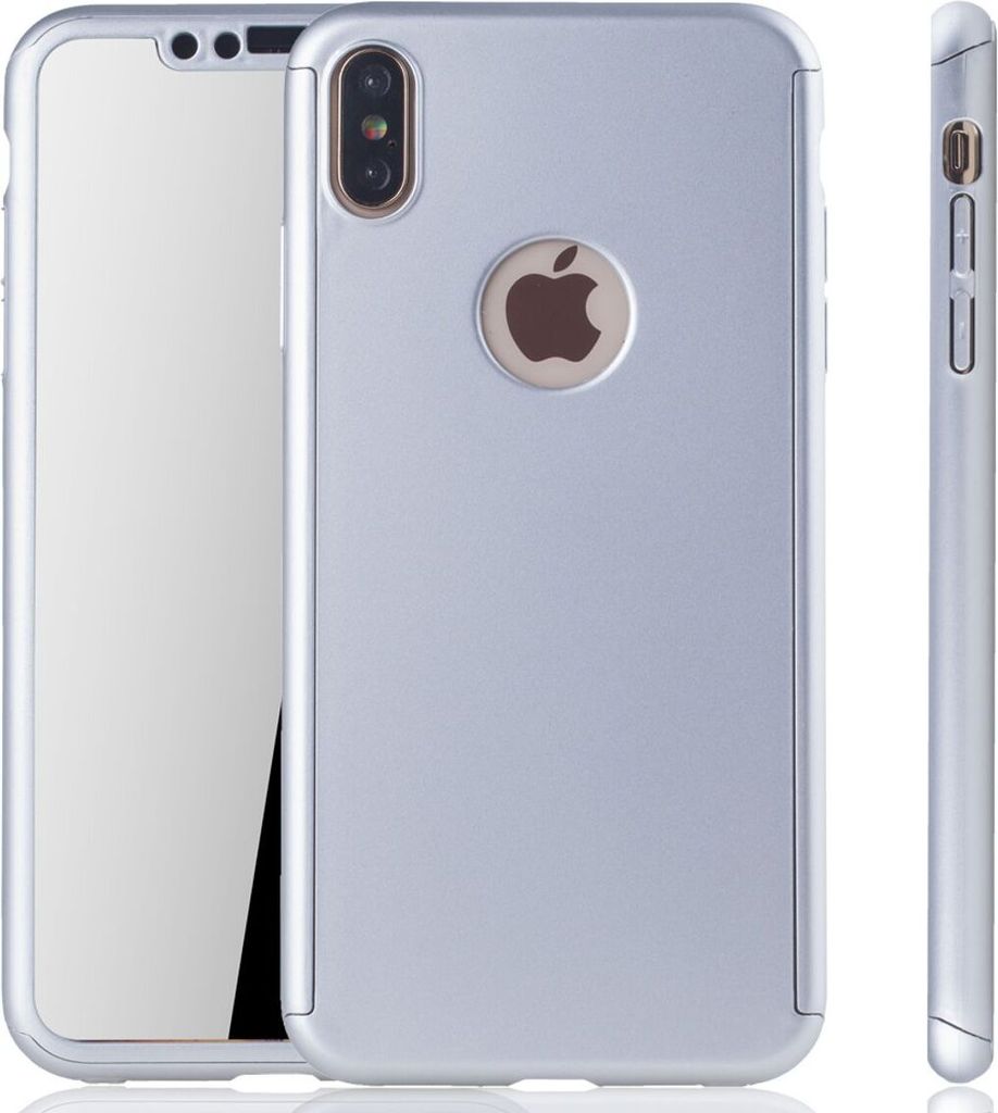 Handyhülle Schutzhülle für Apple iPhone XS Max Full Case Cover Displayschutz 360 Silber