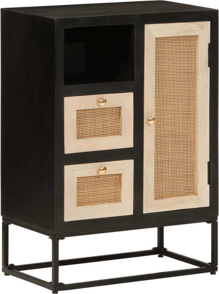 "SALE 2026"Sideboard/Kommode - elegantes Design - Buffetschrank - Schwarz 55x30x76cm Massivholz Mango und Eisen Promotion599057 - Kommoden