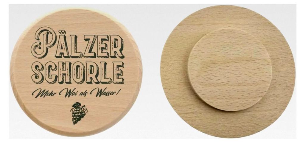 Pälzer Schorle – Mehr Woi als Wasser! - Dubbeglas Deckel aus Holz für 0,5 L Dubbegläser und andere Gläser, Dubbe-Deckel - Schutz vor Insekten...