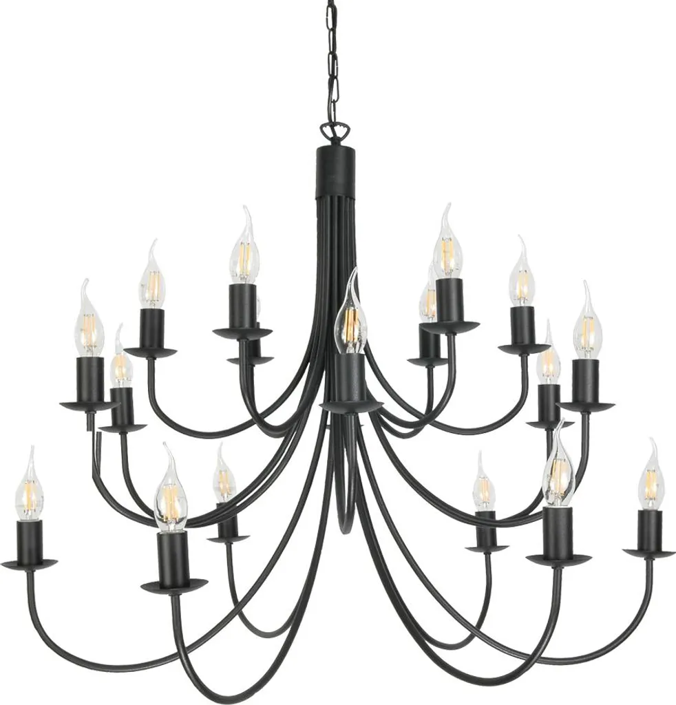 Suspension lustre bougeoir traditionnel noir métal pour salon et séjour