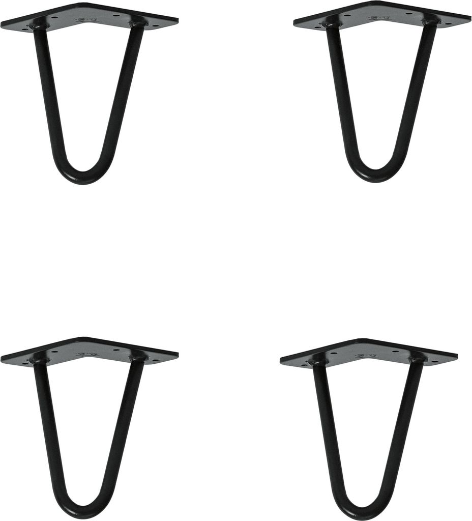Natural Goods Berlin HAIRPIN Legs, Haarnadelbeine, Möbelfüße, Tischbeine, Schwarz, 15 cm, 2 Streben, 4 Stück