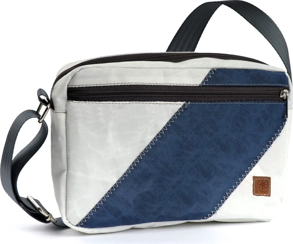 Sacoche Fender bandoulière en toile recyclée coloris blanc et bleu