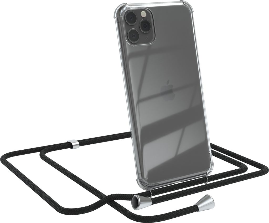 EAZY CASE Handykette kompatibel mit Apple iPhone 11 Pro Max, Handyhülle mit Umhängeband, Handykordel, Schutzhülle Clear, Band in Schwarz