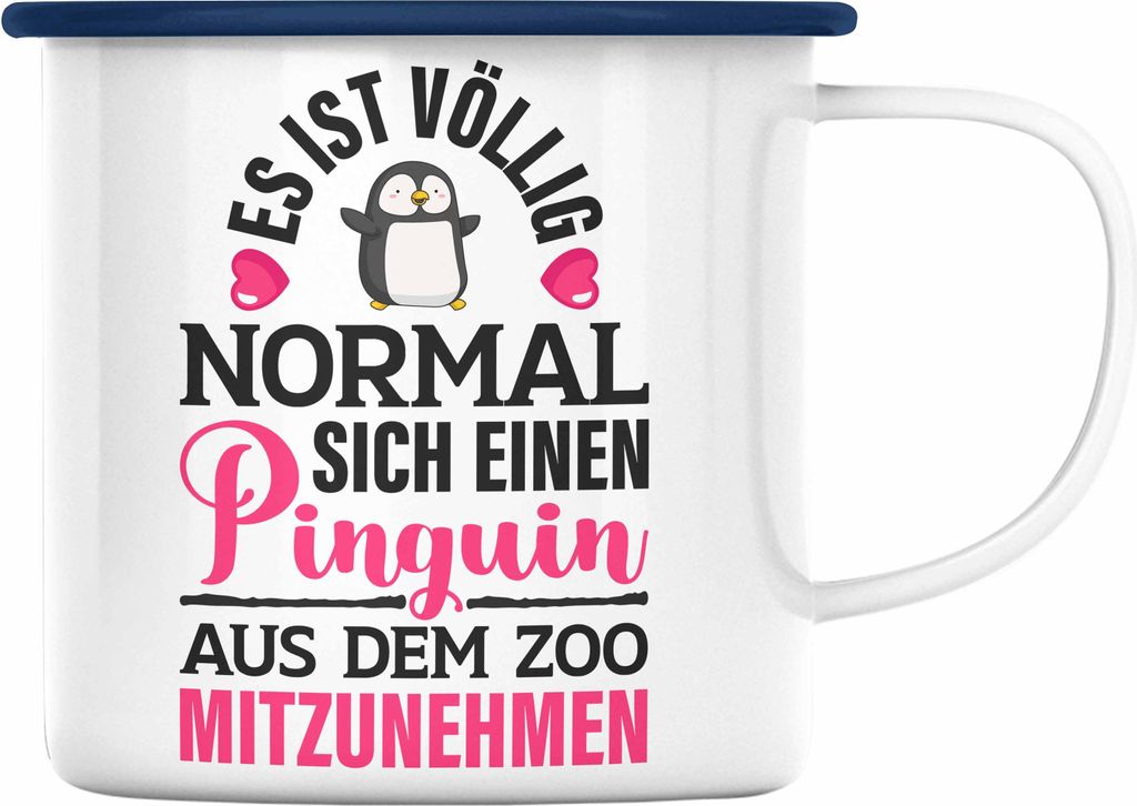 Trendation - Pinguin Geschenk Emaille Tasse Kinder Liebe Spruch Kollegin Freundin Emaille Emaille Tasse Pinguin Liebhaber Lustig (Blau)