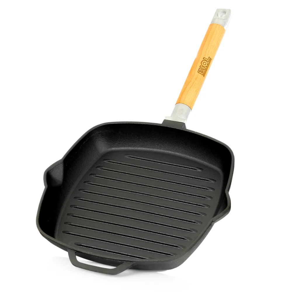 Padella Grill in Ghisa 26cm per Bistecca | Induzione e Manico in Legno
