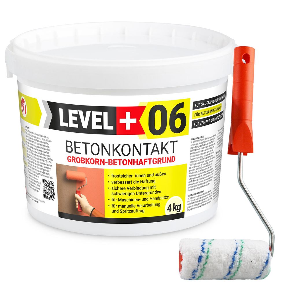Betonkontakt Haftbrücke Putzgrund 4Kg Holz OSB+Farbroller 10cm Mikrofaser L+06