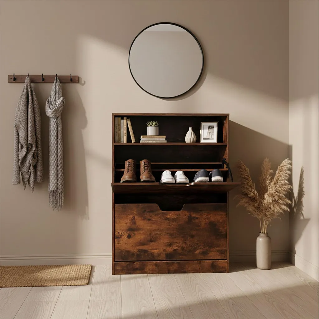 Armoire à chaussures gain de place avec abattants et rangement modulable
