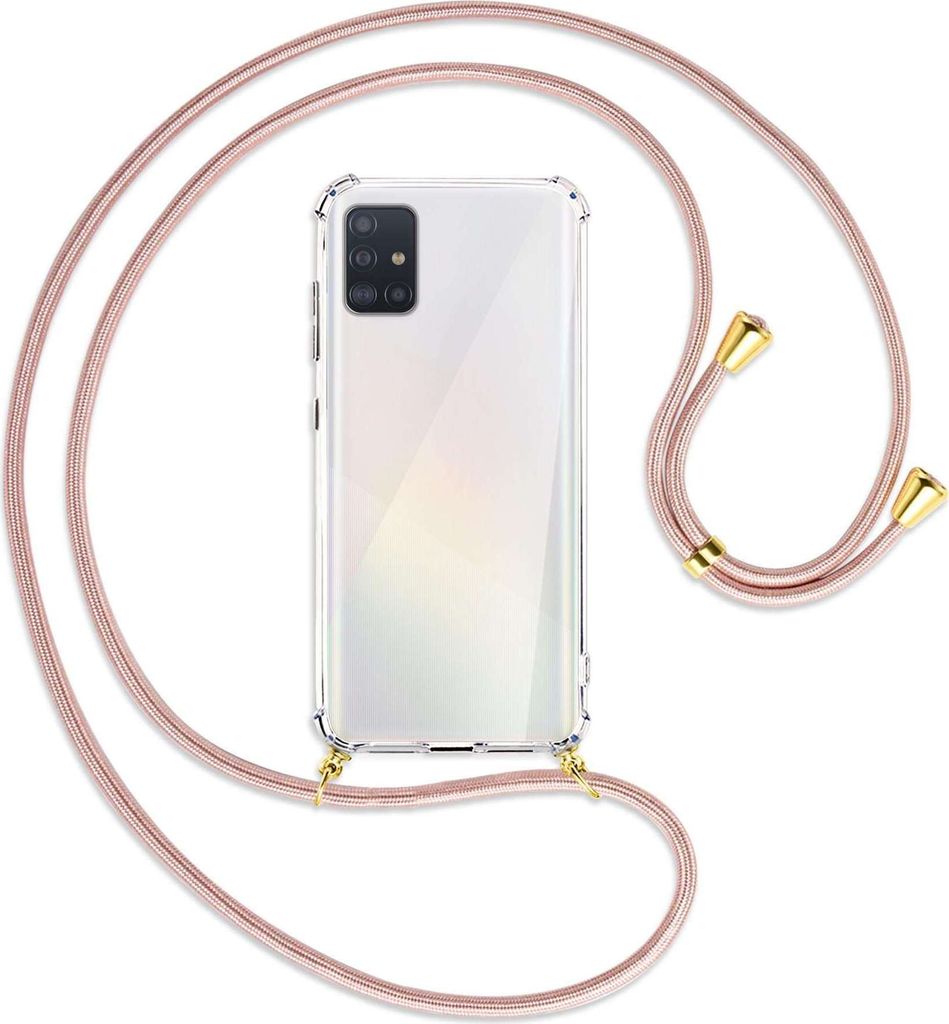 Handykette Backcover-Schutzhülle mit Band (Metall goldfarben) für Samsung Galaxy A51 (A515) - roségold