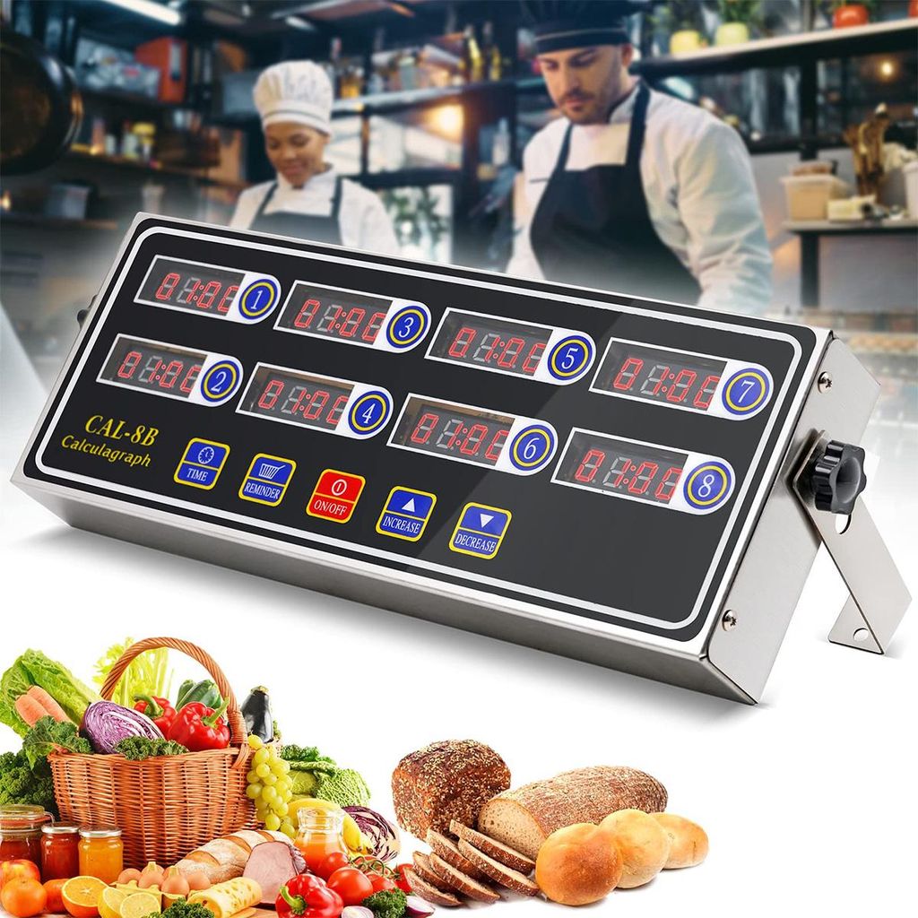 Gewerbliche Digitaler Küchentimer, manueller großer digitaler Timer, 8-Kanal-Digitaltimer für gewerbliche Fritteusen mit lautem Alarm zum Eierko...