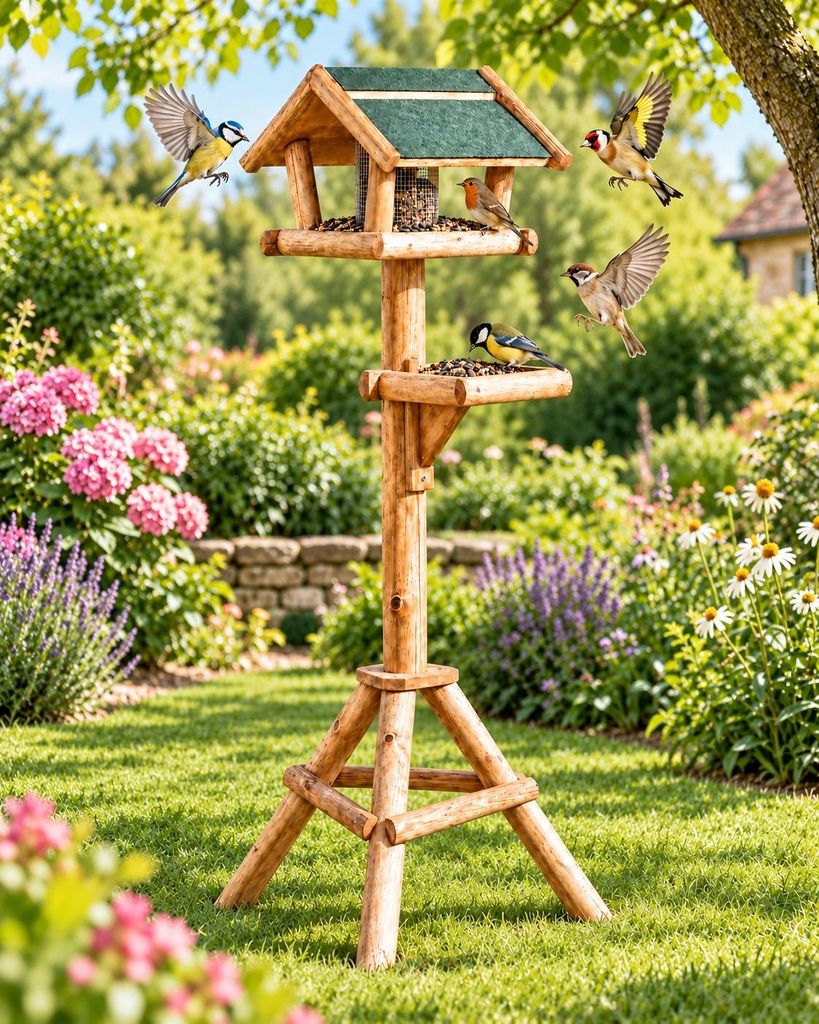 zooprinz Vogelhaus Bird Farm XXL mit Holzständer im blühenden Garten
