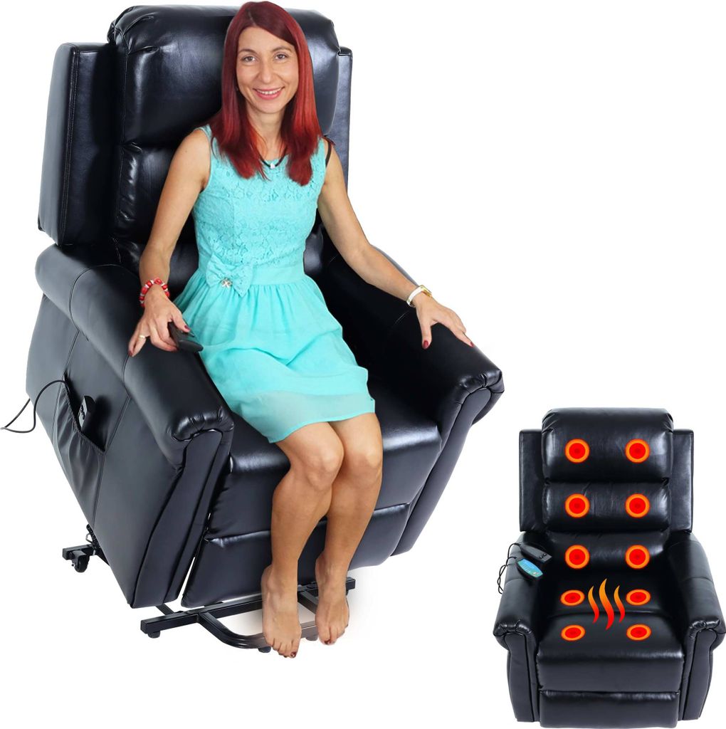 Fernsehsessel MCW-K63, Relaxsessel Sessel, Liegefunktion Aufstehhilfe Massage Heizfunktion, Kunstleder schwarz