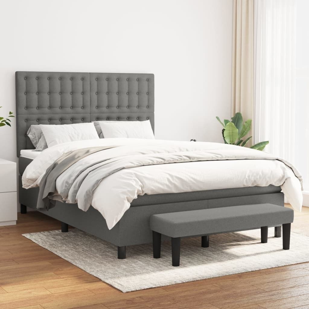 The Living Store Boxspringbett mit Matratze Dunkelgrau 140x190 cm Stoff