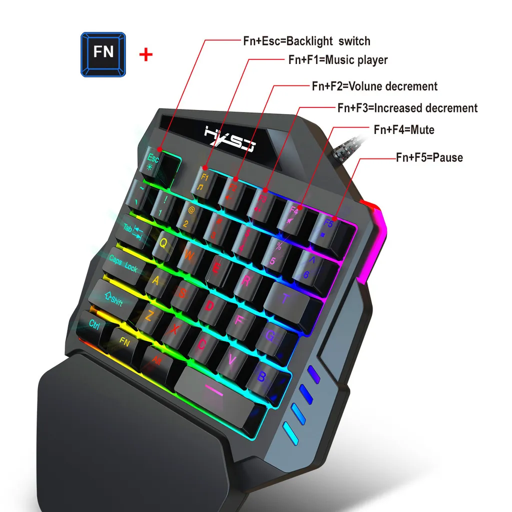 Mini clavier gaming mécanique à une main et souris rétroéclairée LED