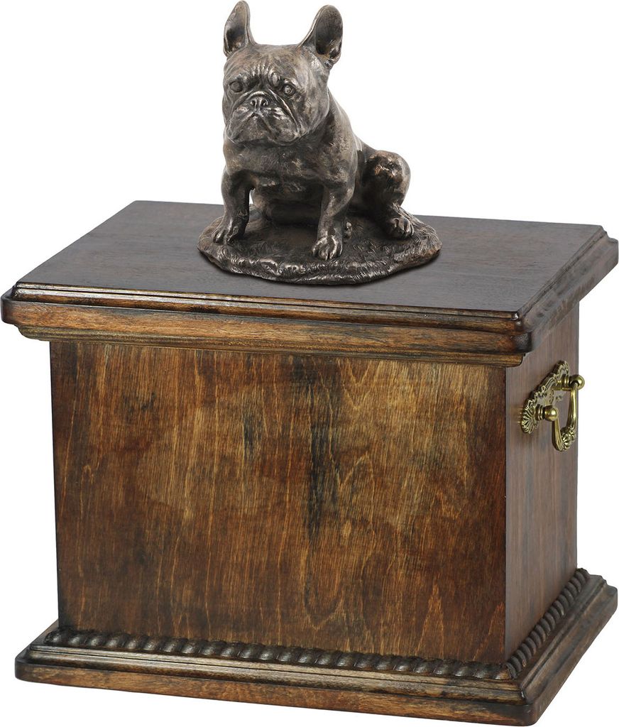 Französische Bulldogge II eine Urne für die Asche des Hundes, eine Urne mit einer Statue, eine elegante Urne im klassischen Stil der Marke Art-Dog