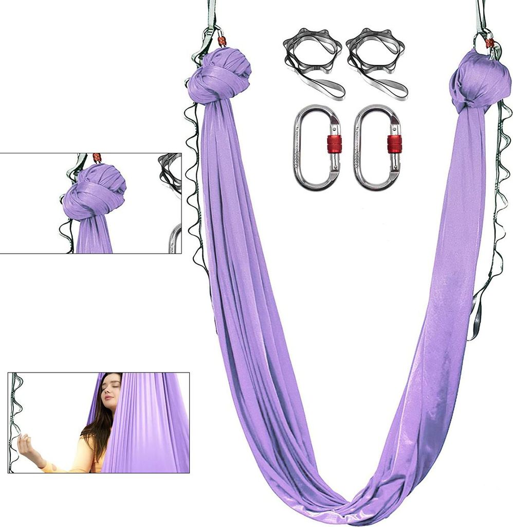Aerial Yoga Hängematte 5 m × 2,8 m, Nylon 40D Lufthängematte, Rückfedernd & Antirutsch, Profi Yoga Zubehör-Set, Flieder