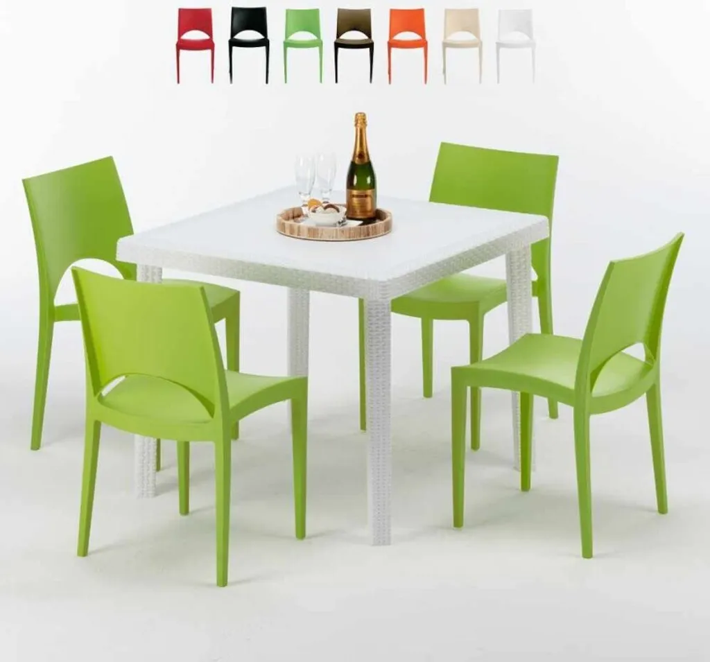 Table d'Extérieur et 4 Chaises Love en Polypropylène Vert Durable - 6