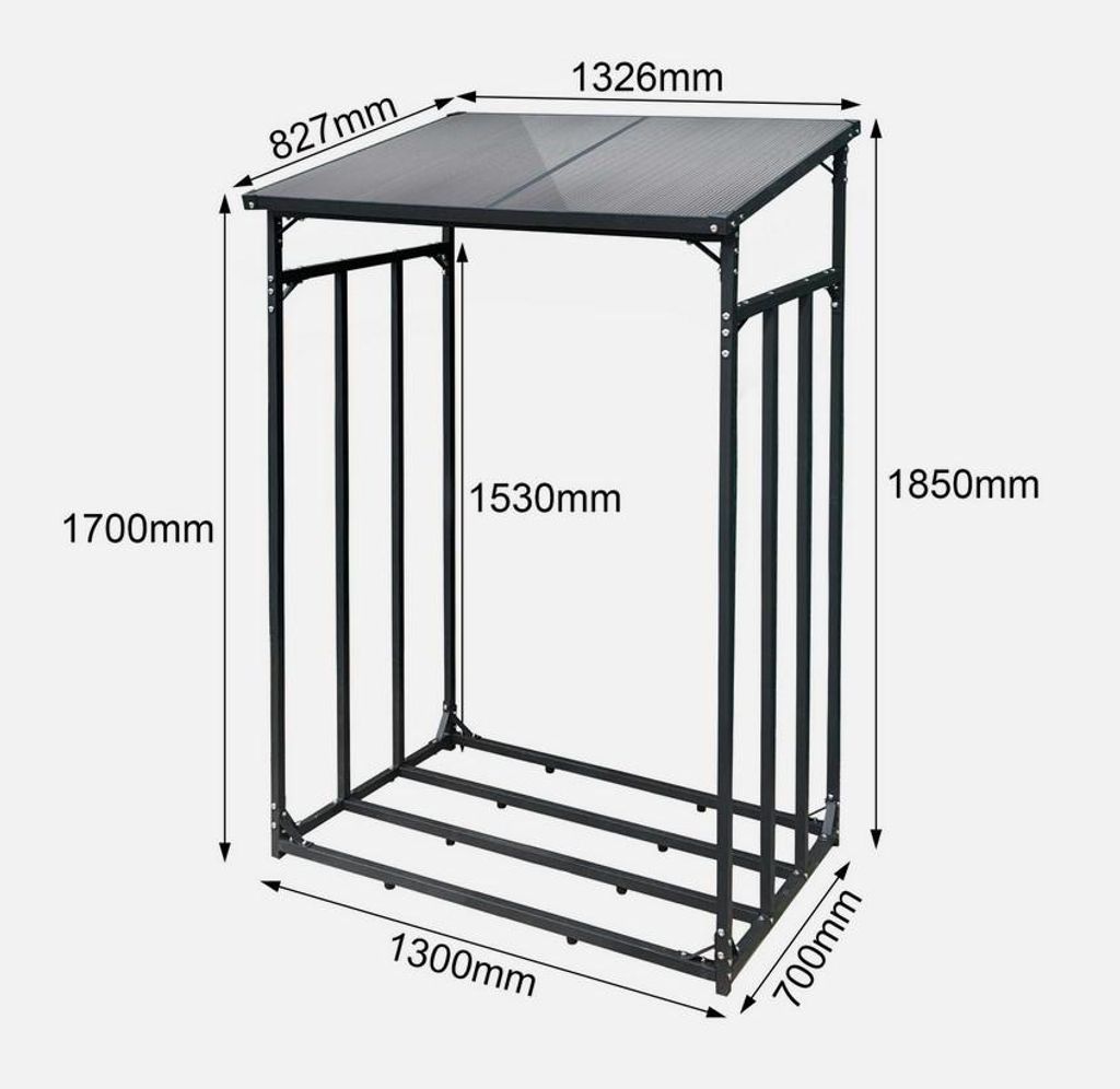 qteck S Metall Kaminholzregal Anthrazit  130x70x175 cm Produktbild 