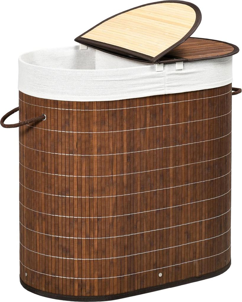 Wäschekorb, 100L, Wäschebox, Wäschesammler mit Deckel, Griff, 2 Wäschesäcken, Wäschesortierer, Waschekorbsammler für Badezimmer, Bambus