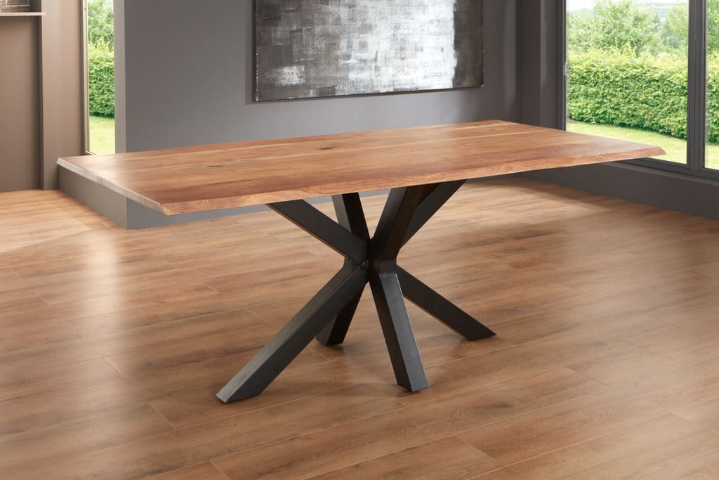 Esstisch Baumkante massiv Akazie natur 220 x 100 Spider-Gestell schwarz SPYRO