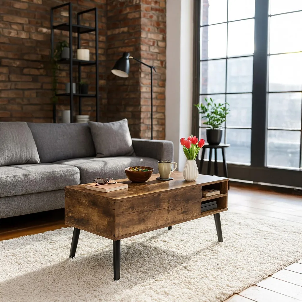 Tavolino da caffè con spazio nascosto - Piano sollevabile, design industriale