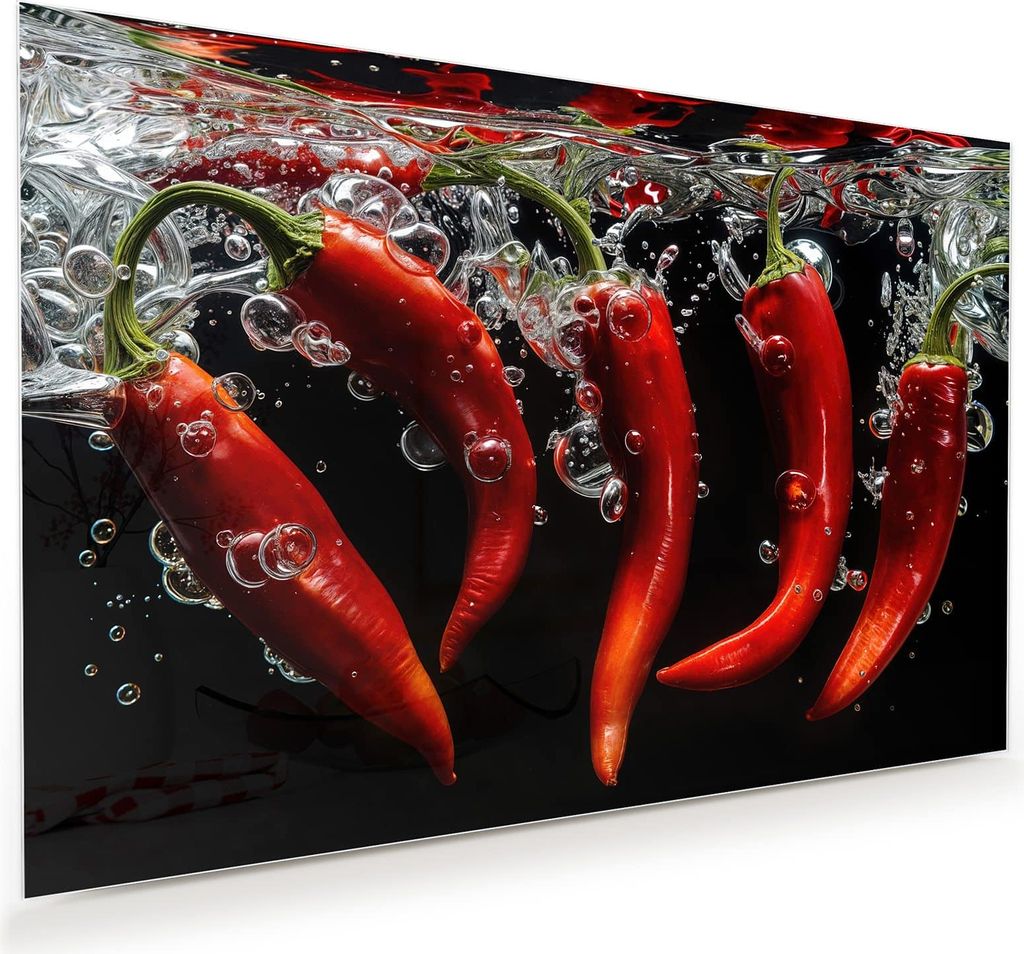 Glasbild 90x60cm in XXL für Wohnzimmer, Schlafzimmer Motiv Chili unter Wasser
