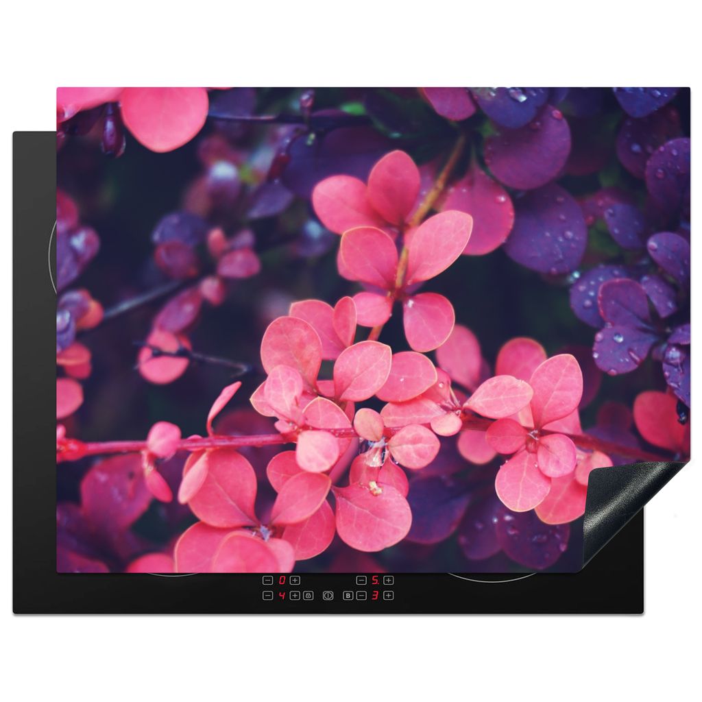 KitchenYeah Herdabdeckplatte Blumen - Lila - Natur , 77x59cm, Küche Deko, Glaskeramikkochfeld Herdabdeckung, Abdeckplatte fùr Kochfeld