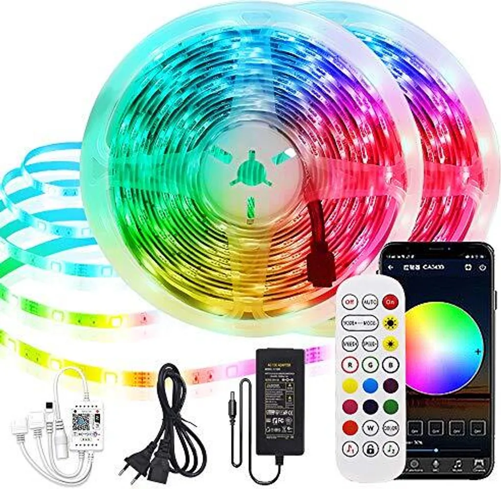 Xunata Striscia LED 20 m, striscia WiFi 5050 RGB, controllo app intelligente, sincronizzazione musica, telecomando compatibile Alexa, Echo Google Home camera da letto, casa, cacciavite