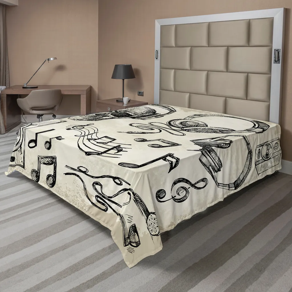 Drap de Lit de Décoration Motif Musique et Rock, 266x260 cm Souple