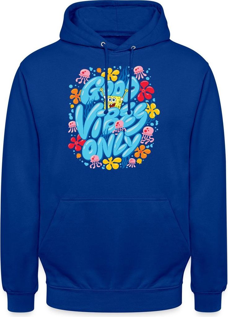 Spreadshirt Spongebob Schwammkopf Good Vibes Only Uni Hoodie, L, Royalblau