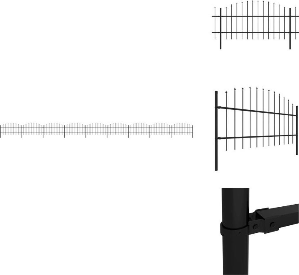 vidaXL Gartenzaun mit Speerspitzen Stahl (0,75 - 1) x 15,3 m Schwarz - Zaunfelder