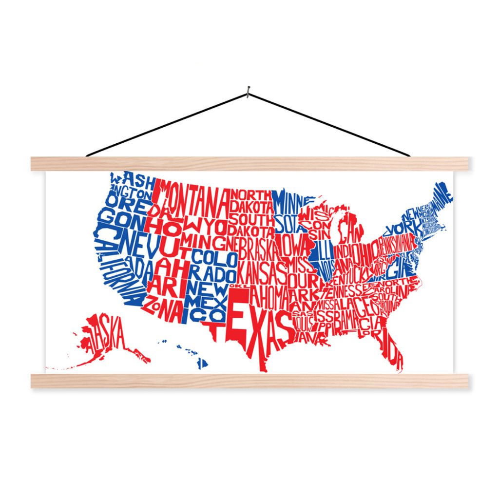 MuchoWow Textilposter Karte von Amerika mit Namen 60x30 cm mit holzfarbenen Rahmen - Dekoration