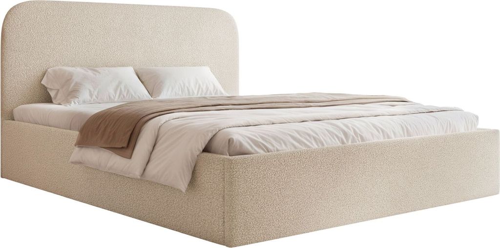 Selsey Sonvivo - Polsterbett 160x200 mit Bettkasten, Bouclé, hellbeige