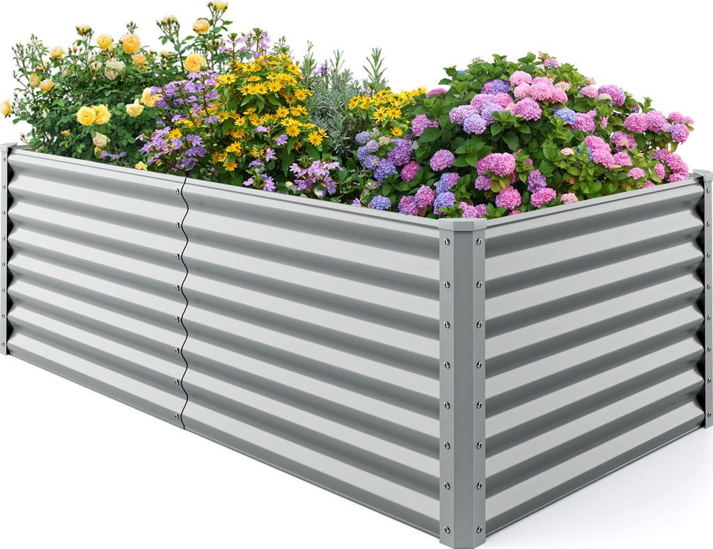 COSTWAY Hochbeet Metall, Pflanzkasten 180x95x60cm, Rechteckiges Frühbeet mit verstärkter Stäbe & offenem Boden, Blumenbeet Pflanzentrog, Grau
